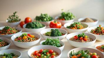 A variety of bowls filled with different types of vegetables photo