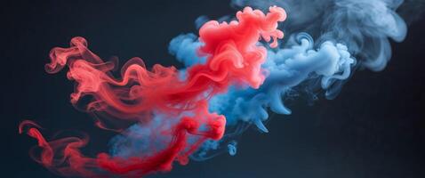 A red and blue smoke is being created photo