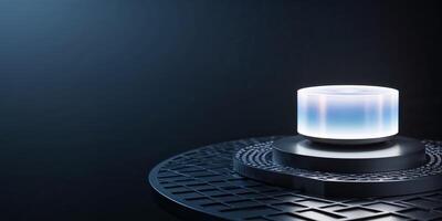 Glowing Cylindrical Object On Futuristic Platform photo