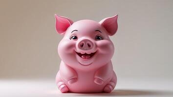 Cute pink pig figurine with a cheerful expression. photo