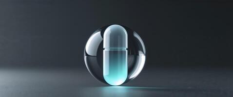 Glowing supplement capsule promoting wellness and performance optimization on black background. photo