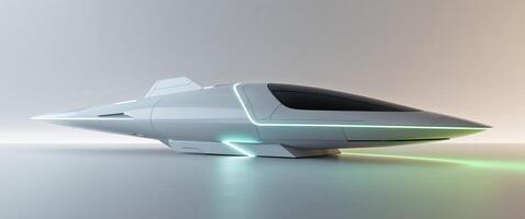 Futuristic spacecraft design featuring sleek lines and glowing accents on a neutral background photo