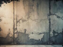 Abstract grunge background featuring a worn concrete texture in muted gray and beige tones with darkened edges creating a vignette effect photo