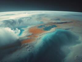 Satellite view of a terraformed mars with oceans and greenery. photo