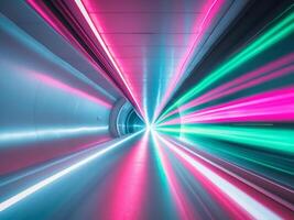 Fast abstract light motion blurs through a futuristic urban tunnel. photo