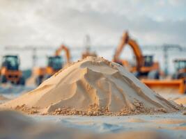 Sand Pile at Construction Site with Machinery in Motion photo