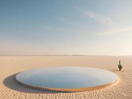 A large open space in the desert with a small circular structure in the center photo