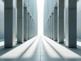 a symmetrical corridor of tall concrete pillars , space for copy. photo