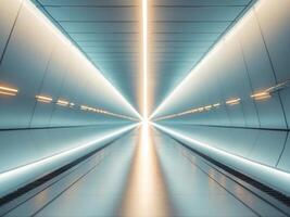 A long tunnel with light coming from the ceiling photo