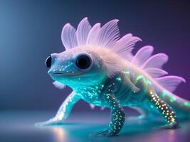 Futuristic Axolotl in a Translucent Wetsuit with Neon Bioluminescence photo