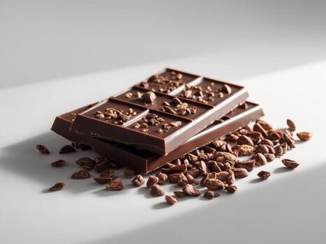 Stack of Dark Chocolate Bars with Cocoa Nibs. photo