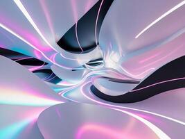 Iridescent Abstract Futuristic Background Design with Curved Lines and Neon Lighting photo