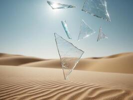 Floating shards of glass shimmering above desert sands. photo