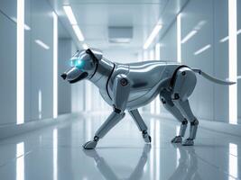 A robot dog walking in a hallway photo