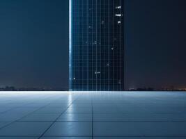 A building with a large window at night photo