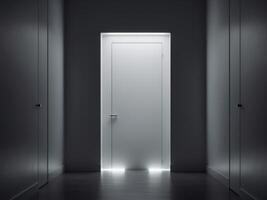 An empty room with a door leading to a light photo
