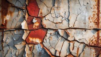 Rusty paint on a metal surface with a red paint photo