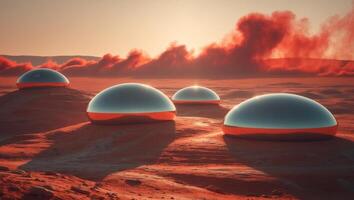 Futuristic Domes on Red Planet at Sunset photo
