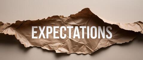 Ripped brown paper backdrop featuring the word Expectations. photo