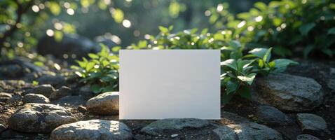 Blank white paper on the rocks photo
