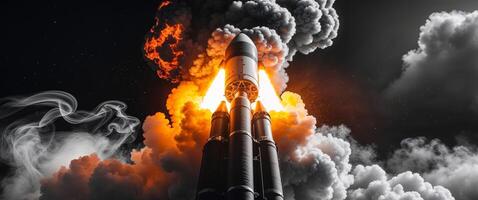 A rocket is being launched into the air photo