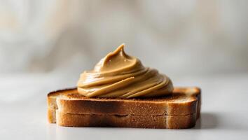 Delicious Creamy Peanut Butter Spread on Toasted Bread Slice photo