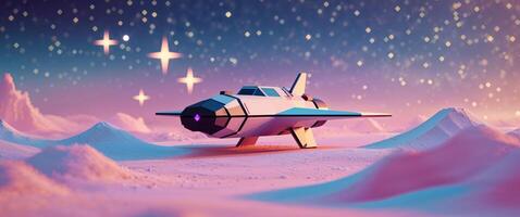 Retro Pixel Art Space Landscape with Rocket photo