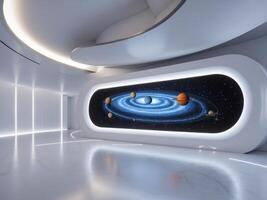 Futuristic Astronomy Classroom with a Digital Solar System Display. photo