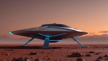 An alien spaceship is sitting on the ground photo