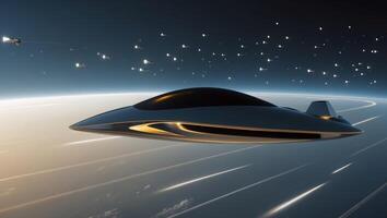 An artist's rendering of a flying spaceship photo