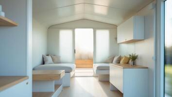 A tiny home with a bed and a couch photo