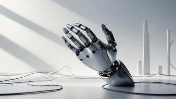 Advanced robotic hand showcases precision and innovation in a modern technology setting. photo