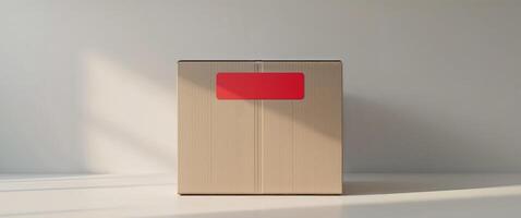 A cardboard box with a red sticker on it photo