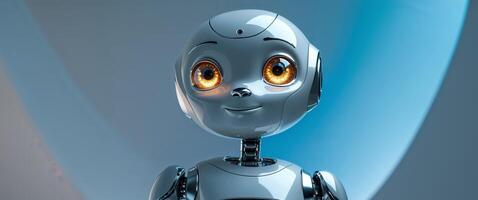 A robot with orange eyes and a smile photo