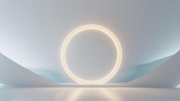 A white room with a circular light in the middle photo