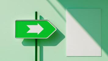 Green arrow sign pointing to the right on a wall photo