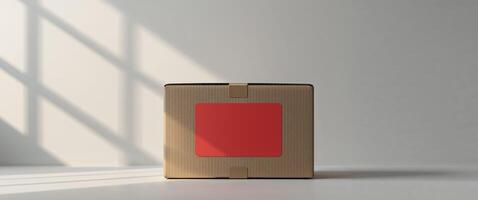A cardboard box with a red sticker on it photo