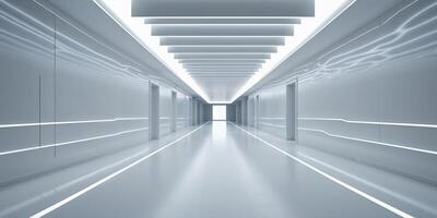 Futuristic White Hallway with LED Lighting. photo