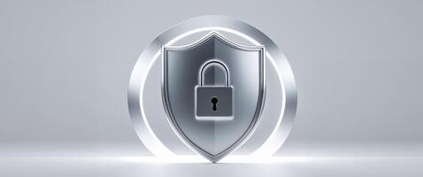 Digital security concept with shield and lock symbolizing online protection. photo