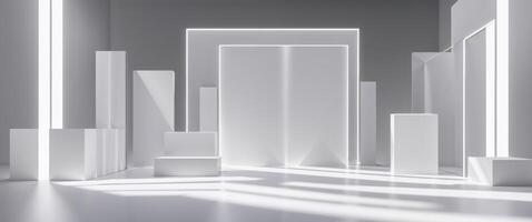 Modern Event Backdrop with Clean Lines and Bright Lighting photo