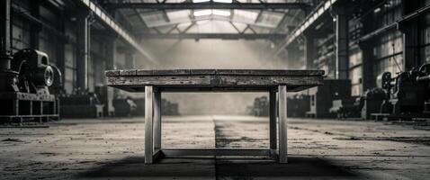 An empty table in an industrial building photo