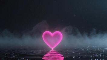 A pink heart floating in water with raindrops photo