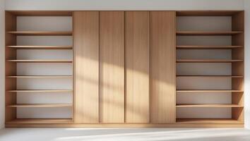 A room with a large bookcase and shelves photo