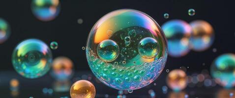 A bubble with many bubbles floating around it photo