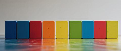A row of colorful blocks on a table photo