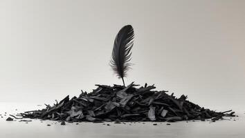 Dark Feathers Ascending from Black Ash Pile. photo