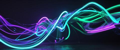 Fluorescent swirls in a dark futuristic setting. photo