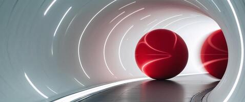 Two red spheres in tunnel with speed blur effect for use. photo