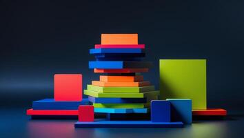 Stack of colorful squares on a dark gradient background photo