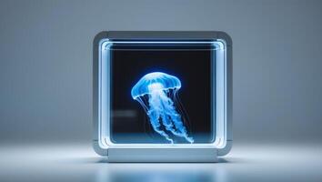 Glowing jellyfish in a futuristic display photo